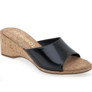 AEROSOLES Black Cork Wedge Slides